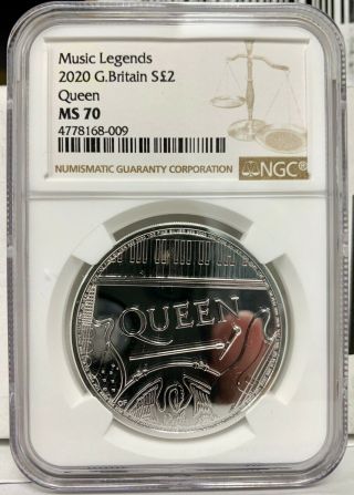 2020 Great Britain Queen Music Legends 1 Oz.  999 Silver Coin - Ngc Ms 70