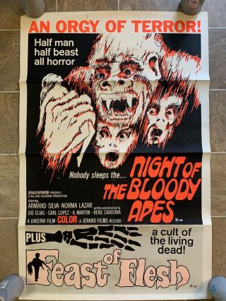 Night Of The Bloody Apes/feast Of Flesh One Sheet Movie Theatre Poster - Horror