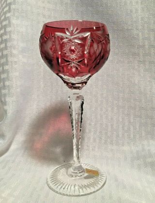 Nachtmann Traube Signed 7 " Ruby Red Cut To Clear Crystal Wine Glass Bohemian
