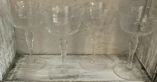Vintage Etched Clear Glass Cocktail/sherry - Set Of 4 - Flower And Leaf Pattern