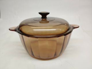 Pyrex Corning Ware Visions Amber 4.  5 Litre Covered Stock Pot Kettle Glass