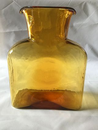 Blenko Amber Gold Honey Color Double Spout Glass Vase 384 Water Pitcher Bottle 2
