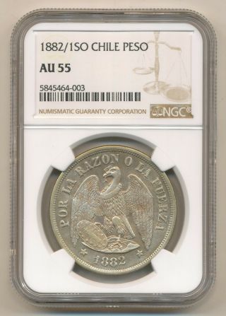 1882/1 Chile Silver Peso Coin Ngc Au 55