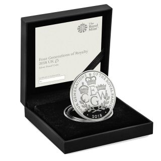 2018 Great Britain Four Generations Of Royalty Silver Proof £5 Sku52408