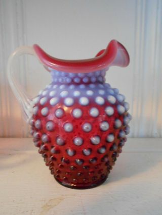 Fenton Hobnail Cranberry Opalescent Pitcher Perfect 5.  5 " Tall