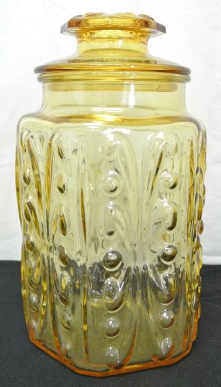 Vintage L.  E.  Smith/imperial Honey Amber Canister Atterbury Scroll.  Candy Jar.