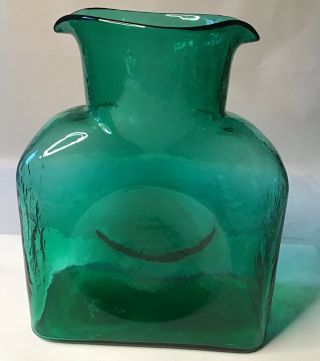 Blenko Emerald Green Color Double Spout Glass Vase 384 Pitcher Bottle 2