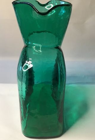 Blenko Emerald Green Color Double Spout Glass Vase 384 Pitcher Bottle 3