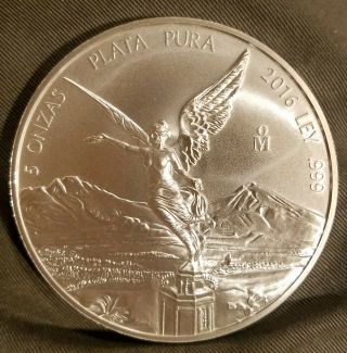 2016 Mexico 5 Onza Libertad.  999 Silver - 5 Ozt - Gorgeous Bu Coin