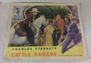 1938 Color Lobby Card Charles Starrett In Cattle Raiders - Columbia Pict