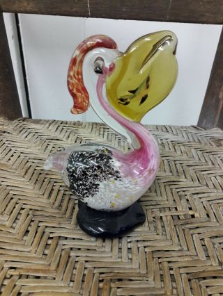 Murano Style Art Glass Pelican With Fish In Mouth