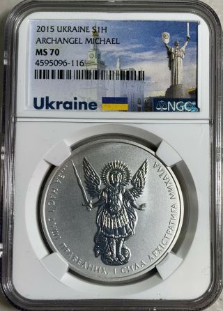 2015 Ukraine 1oz Silver Archangel Michael Ngc Ms70