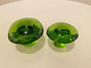 Vintage Viking Glass Mid Century Two Green Art Glass Mushrooms 2