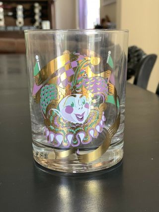 Set Of 4 Culver Mardi Gras Lowball Glasses - Jester With Gold Trim