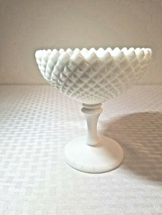 Vintage Milk Glass Diamond Pattern Cup Chalice Candy Dish Bowl Sea Shell Base