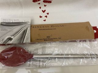 353 Princess House Specialty Stainless Steel & Silicone Spoon Red Retired Nib