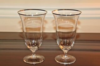 Set Of 2 Lenox Maywood Platinum Trim Crystal Iced Tea Glasses Stems