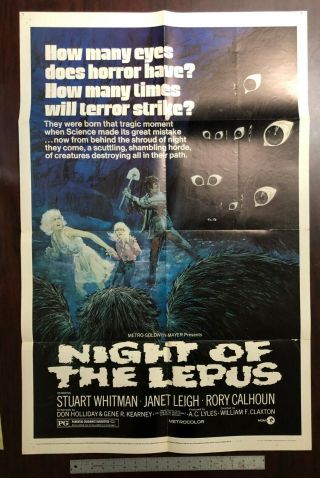 1972 Movie Poster Night Of The Lepus Film Sci - Fi Horror One Sheet Bunny