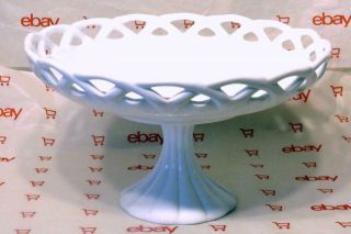 Vintage Milk Glass Pedestal Fruit Bowl Lace Trim Compote 12 "