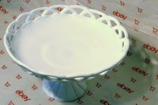 Vintage Milk Glass Pedestal Fruit Bowl Lace Trim Compote 12 