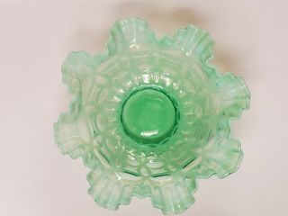 Vintage Fenton 8 Opalescent Blue - Green Vaseline Bowl Ruffled Design In Glass