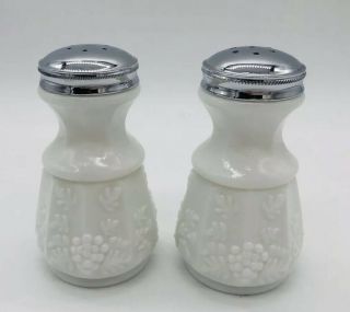 Vintage Westmoreland White Milk Glass Paneled Grape Salt & Pepper Shaker Set