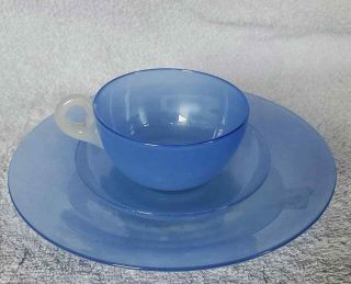 Vintage Steuben Celeste Blue Cup & Saucer & Plate Celestial Jade