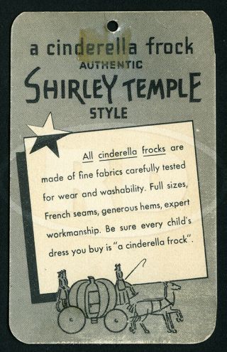 1935 Shirley Temple Cinderella Frock Hang Tag - Triangle Tab Dress w Big Collar 2