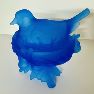 Vintage Westmoreland Glass Blue Satin Bird On Twig Nest Compote Candy Dish