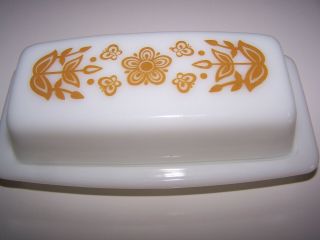 Vintage Pyrex Glass Butterfly Gold Butter Dish & Lid 72 - B Exc Cond,