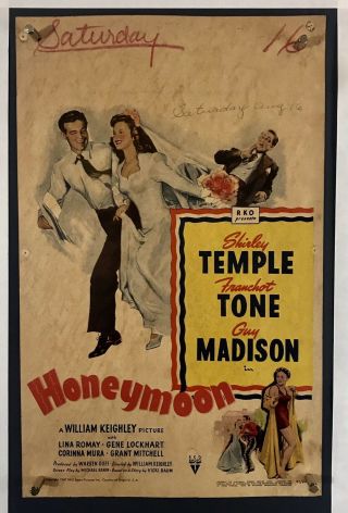 Honeymoon Movie Poster (good) Window Card ‘47 Shirley Temple Guy Madison Wc006r
