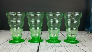 Set Of 4 Uranium Glass Depression Era Green Tumblers Glows