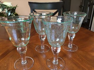 Four (4) Artland Iris Light Green Wine Water Goblets Bubble Stem 7 3/4 "