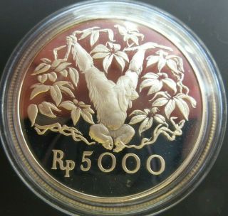 1974 Royal 1974 Indonesia Silver Proof Conservation Orangutan 5000 Rupee