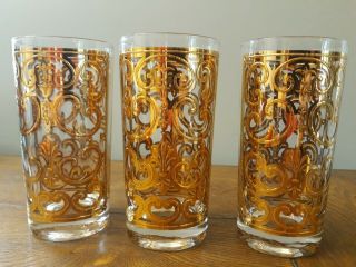 Vintage Mid Century Georges Briard Highball 22k Gold Cocktail Glasses Set Of 3