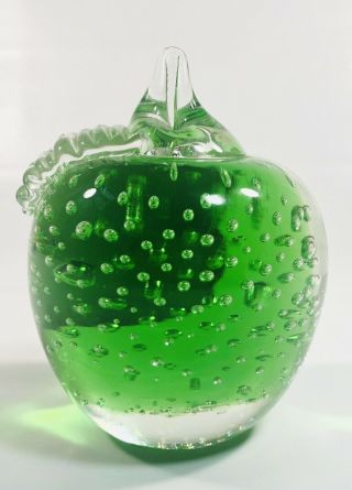 Vtg Kanawha Art Glass Apple Paperweight Fruit Green W/ Small Controlled Bubbles 2