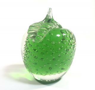 Vtg Kanawha Art Glass Apple Paperweight Fruit Green W/ Small Controlled Bubbles 3