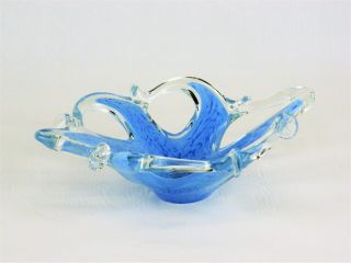 Vintage Murano Italy Hand - Blown Blue Art Glass Dish