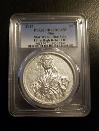 2017 Silver Ms70 Dcam First Day Of Issue Star Wars High Relief.  Han Solo - Aweso