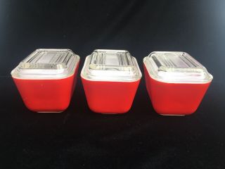 3 - Small Vintage Pyrex Red Refrigerator Dishes With Lids - 1 1/2 Cup - 501