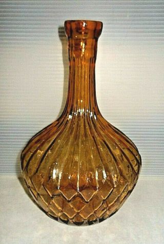 Mid Century Vintage Amber Gold Glass Italy Decanter Bottle Vase