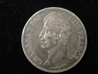 1827 W France 5 Francs Silver Coin Looks Xf Km 728.  13