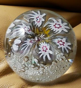 Vintage Murano Italy Glass Paperweight Flower Design