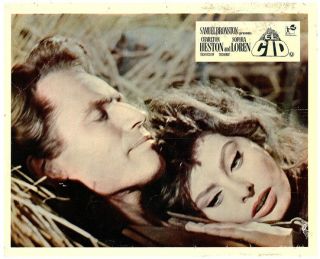 Charlton Heston Lobby Card El Cid Lying Down With Sophia Loren