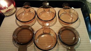 4 V - 150 - B Vintage Corning Visions Amber Heat N Eat Grab It Bowls Lids Pyrex Usa