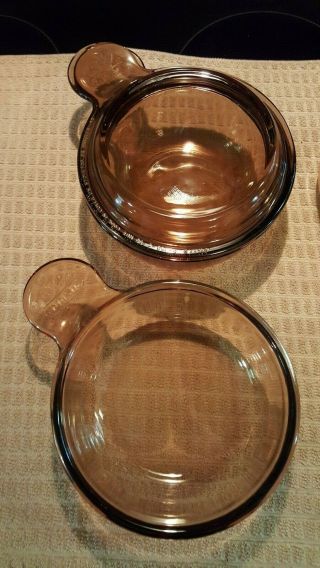 4 V - 150 - B Vintage CORNING VISIONS Amber HEAT n EAT GRAB IT Bowls Lids Pyrex USA 3