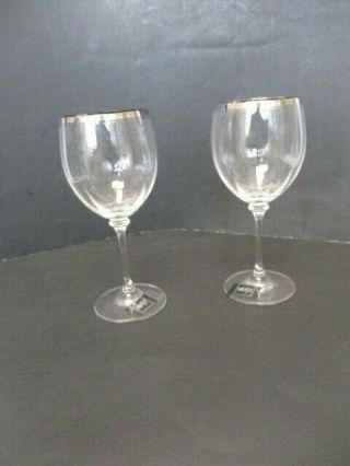 2 Mikasa Stephanie Platin Crystal Wine Glasses With Silver Brim