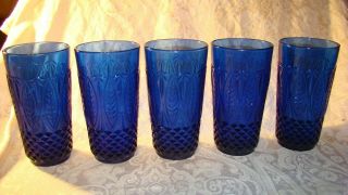 Vintage Set Of 5 Arcoroc France Cobalt Blue Sapphire Glasses Tumblers Avon