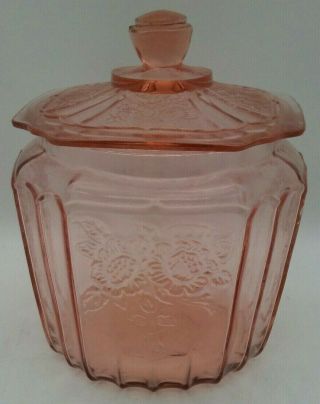 Mayfair Open Rose Pink Depression Glass Biscuit Cookie Jar 7 " Vintage Lovely Euc