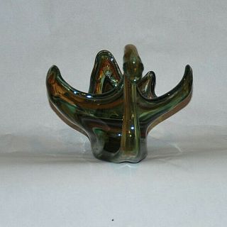 Mid - Century Murano Style Glass Dragon Hand Blown Shades Of Green Amber And Blue